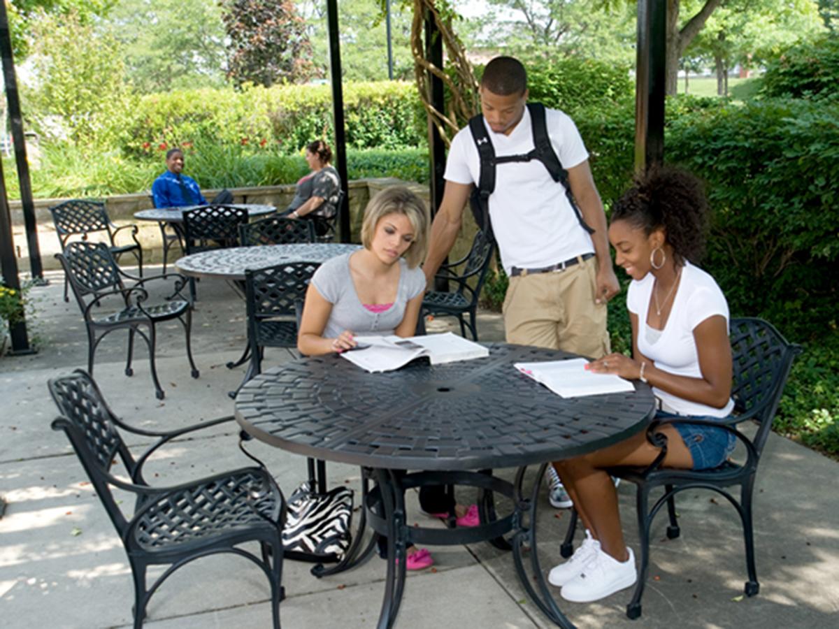 University of Mount Union students talking on campus 